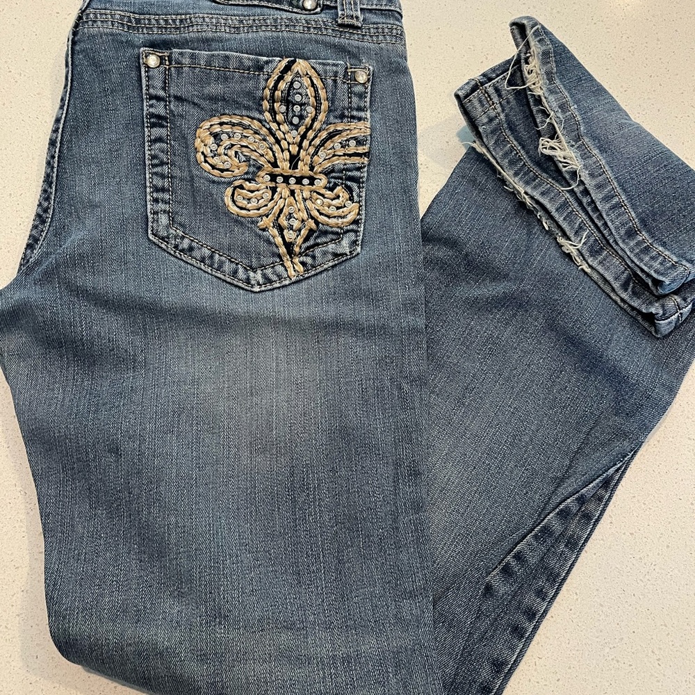 Zenim Blue Boot Cut Jeans with Gold Embellishment